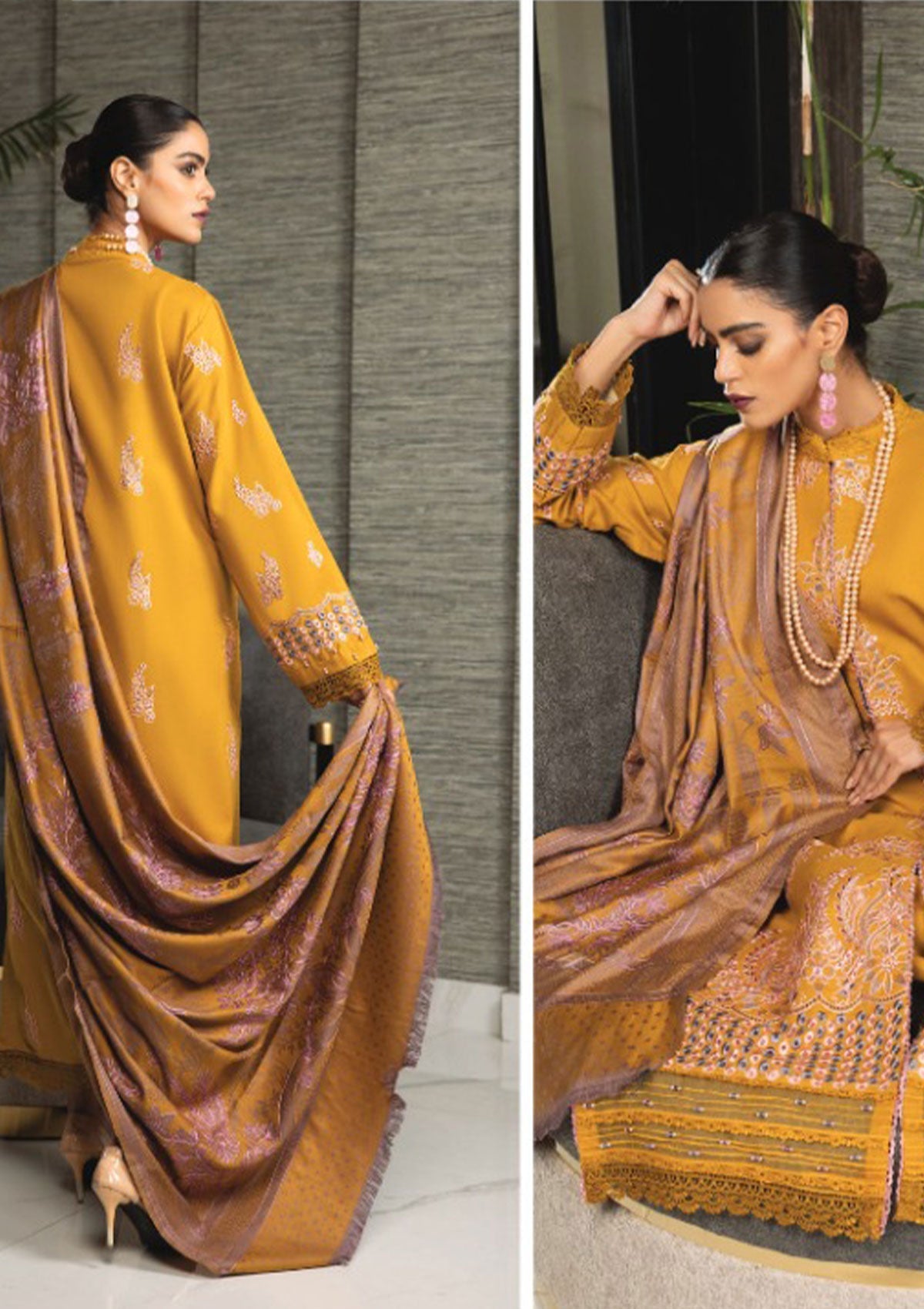 Zimal Hand Embroidered Jacquard Shawl HZ 09