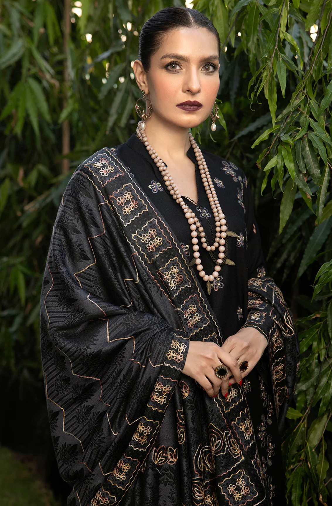 Zimal Hand Embroidered Jacquard Shawl HZ 10