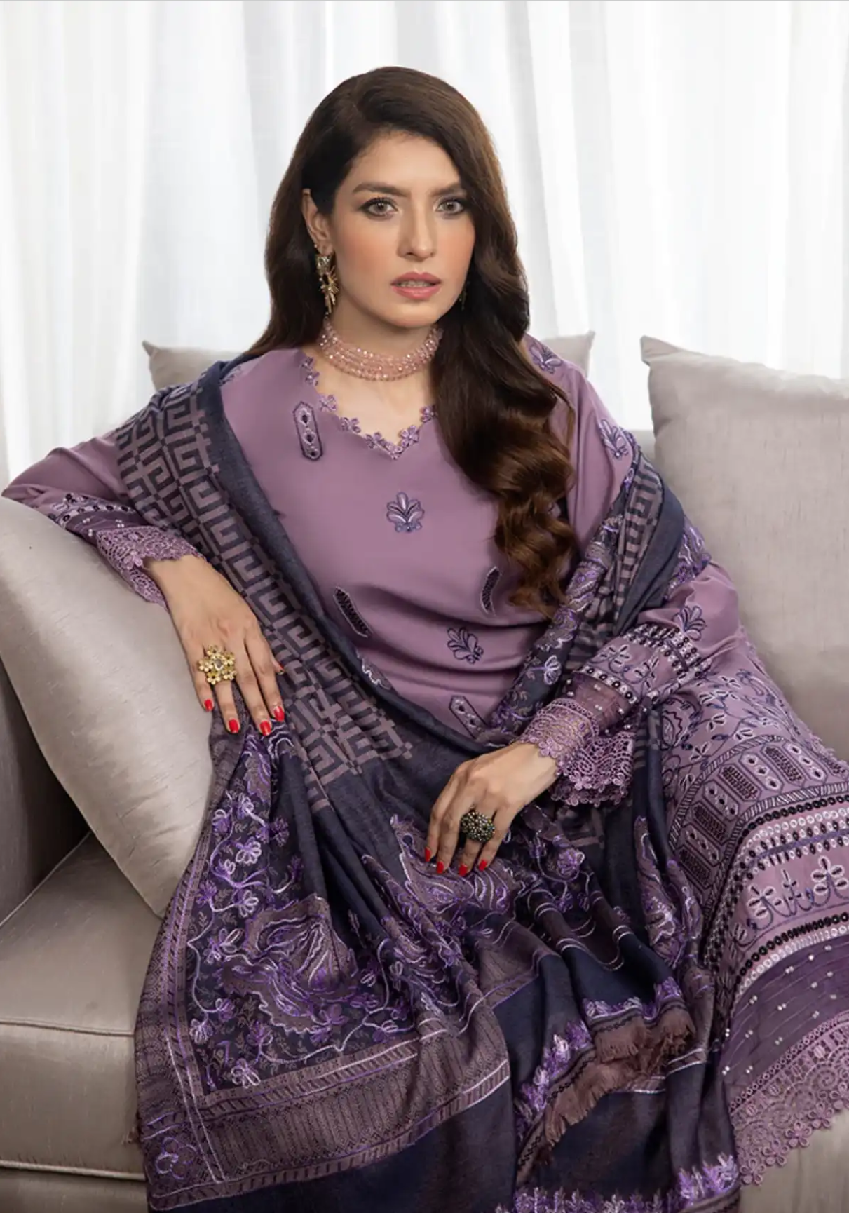 Zimal Hand Embroidered Jacquard Shawl HZ 07