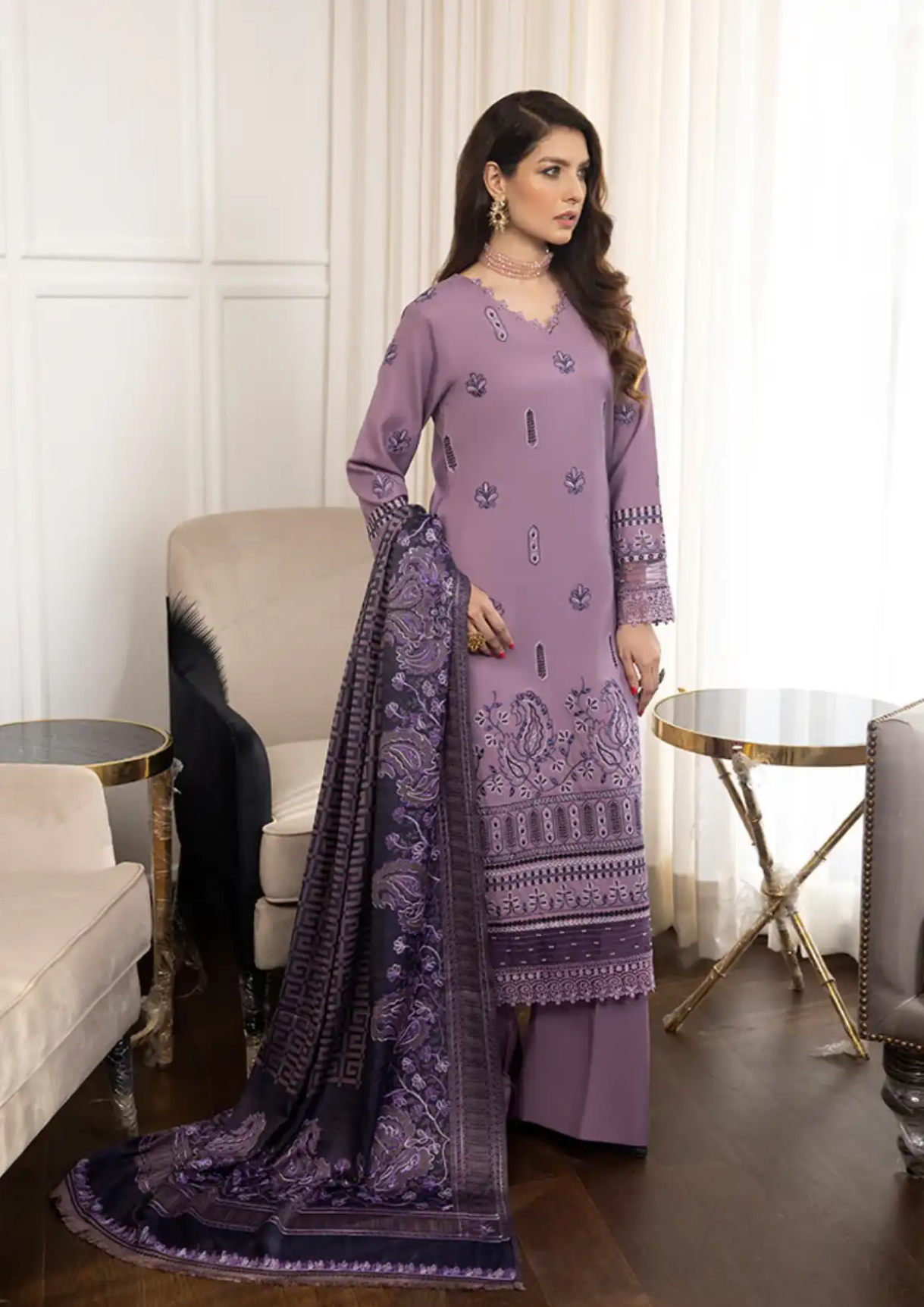 Zimal Hand Embroidered Jacquard Shawl HZ 07