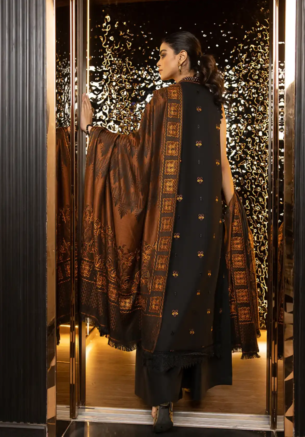 Zimal Hand Embroidered Jacquard Shawl HZ 01