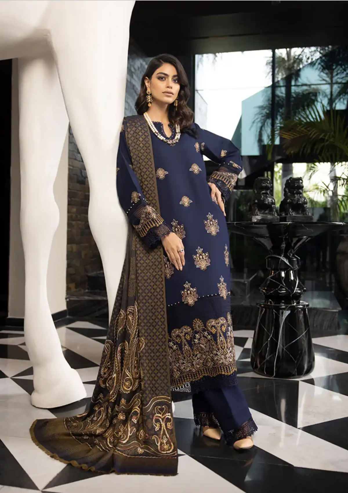 Zimal Hand Embroidered Jacquard Shawl HZ 03