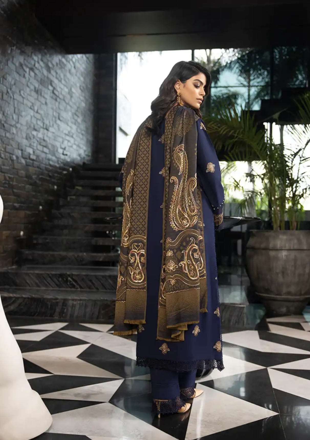 Zimal Hand Embroidered Jacquard Shawl HZ 03