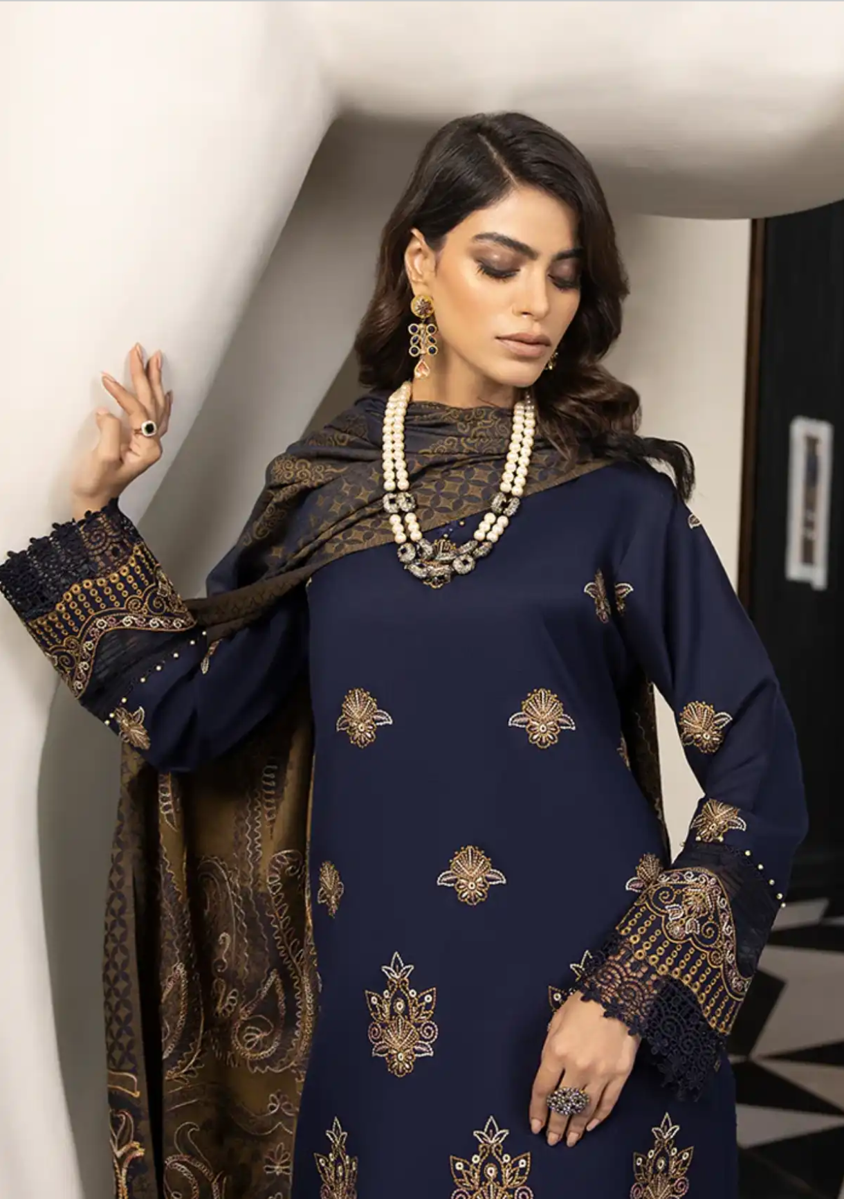 Zimal Hand Embroidered Jacquard Shawl HZ 03